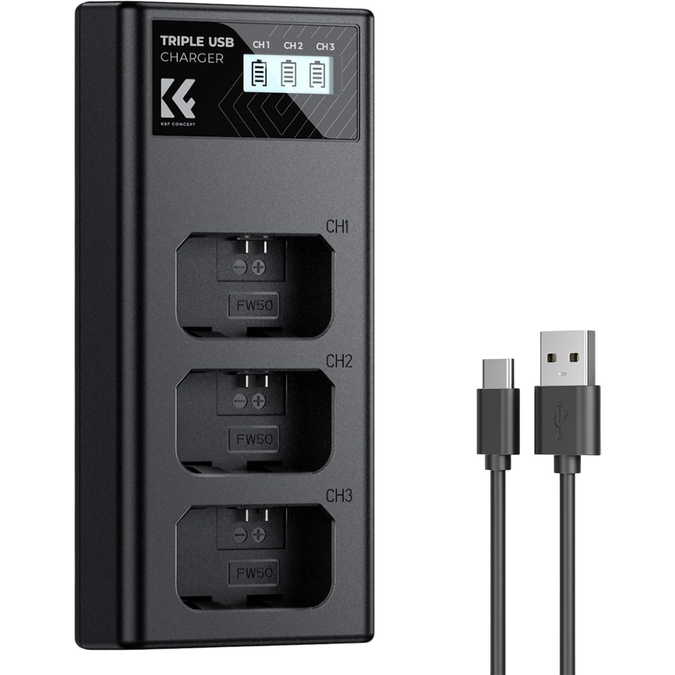 Зарядное устройство K&F Concept Triple Slot для NP-FW50 Зарядное устройство K&F Concept Triple Slot для NP-FW50