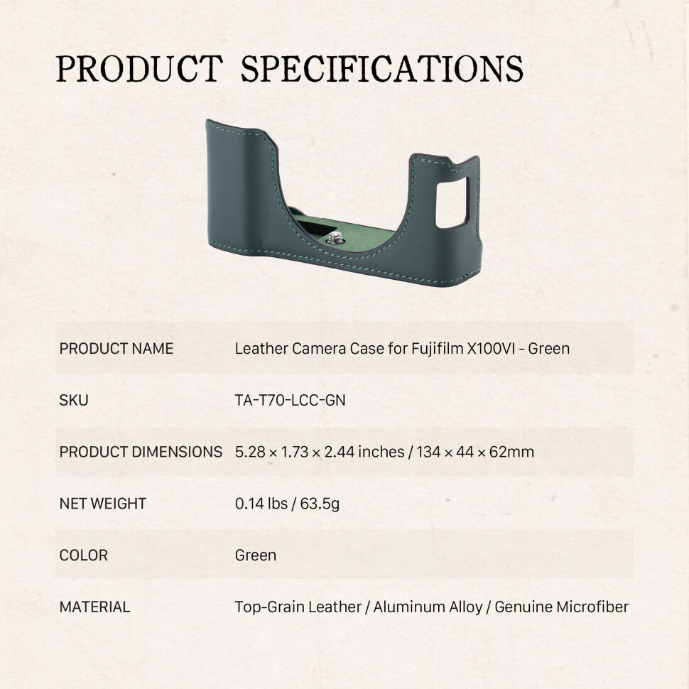 Чехол Tilta Leather Camera Case для Fujifilm X100VI Зелёный Чехол Tilta Leather Camera Case для Fujifilm X100VI Зелёный