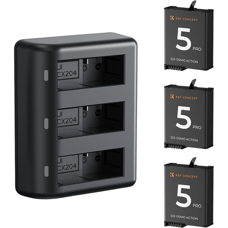 3 аккумулятора + зарядный кейс K&F Concept для DJI Osmo Action 5 Pro/4/3 3 аккумулятора + зарядный кейс K&F Concept для DJI Osmo Action 5 Pro/4/3