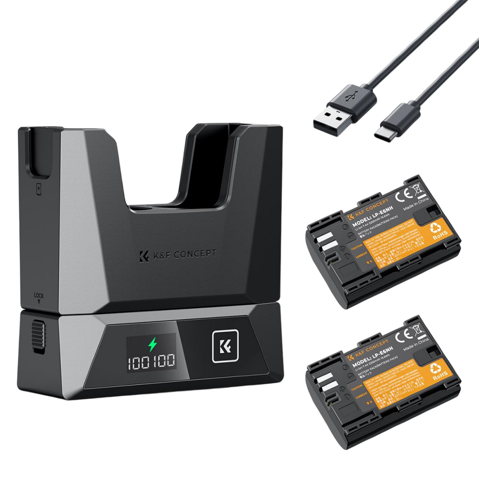 2 аккумулятора LP-E6NH + зарядное устройство K&F Concept Modular Fast Charger Kit 2 аккумулятора LP-E6NH + зарядное устройство K&F Concept Modular Fast Charger Kit