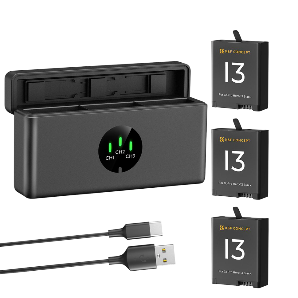 3 аккумулятора Enduro + зарядный кейс K&F Concept для GoPro Hero13 3 аккумулятора Enduro + зарядный кейс K&F Concept для GoPro Hero13