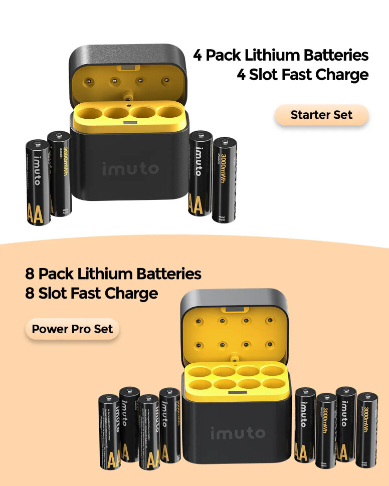 8 аккумуляторных батареек Imuto AA 3000 mWh + зарядный кейс 8 аккумуляторных батареек Imuto AA 3000 mWh + зарядный кейс