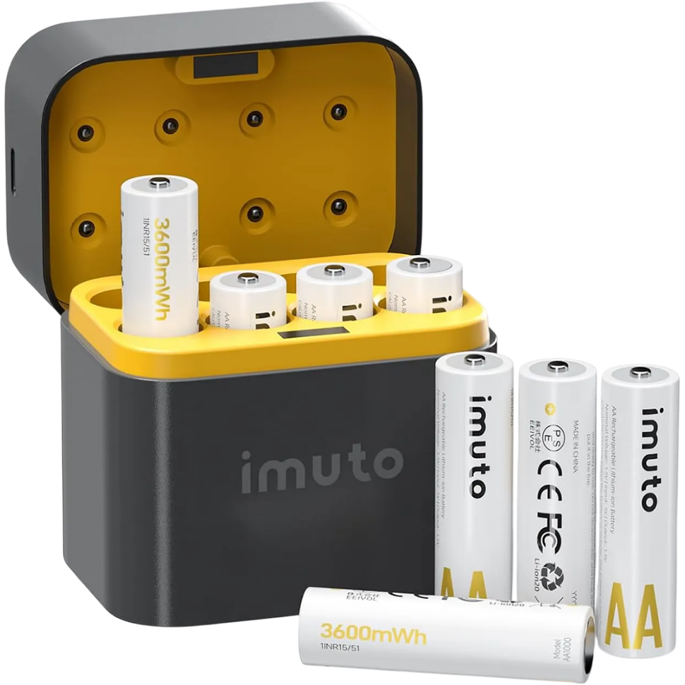 8 аккумуляторных батареек Imuto AA 3600 mWh + зарядный кейс 8 аккумуляторных батареек Imuto AA 3600 mWh + зарядный кейс