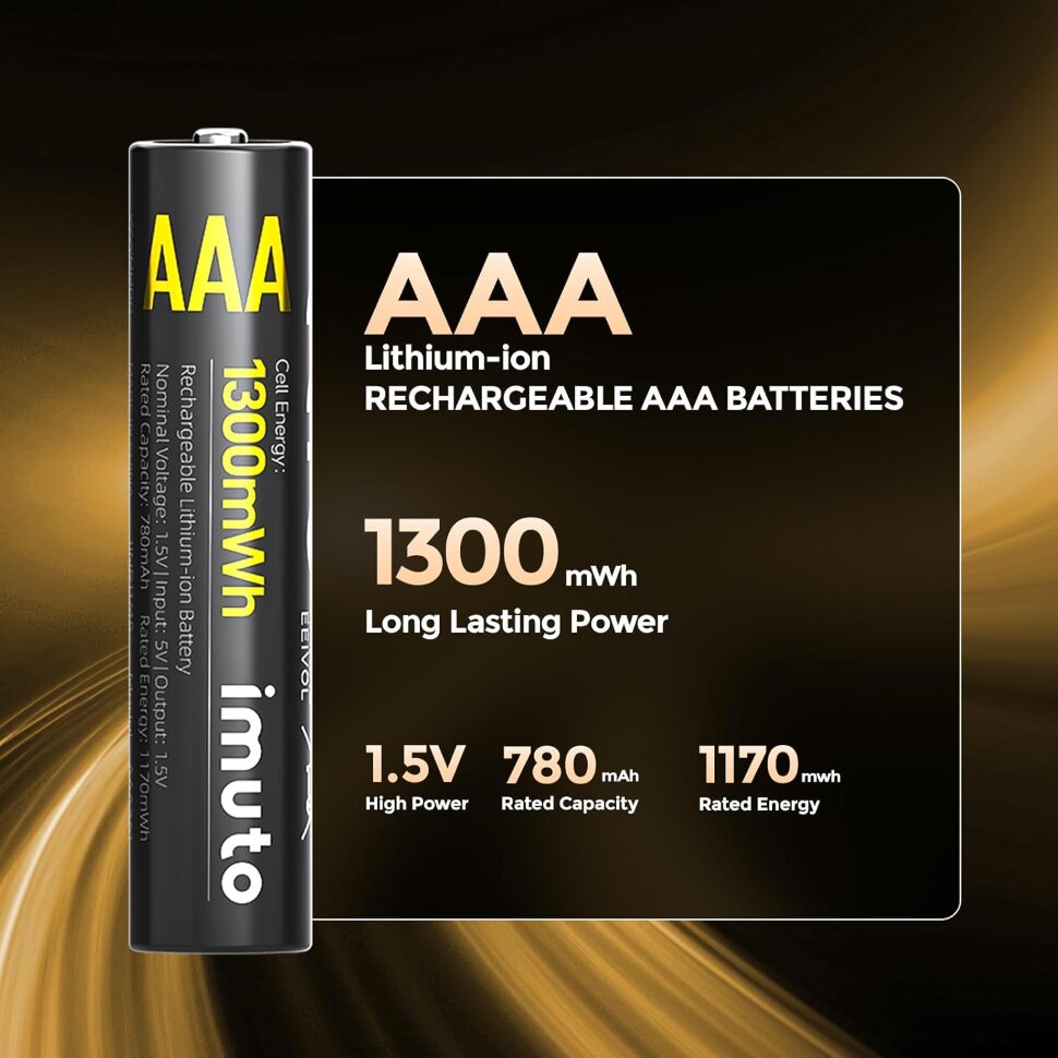 8 аккумуляторных батареек Imuto AAA 1300mWh 8 аккумуляторных батареек Imuto AAA 1300mWh