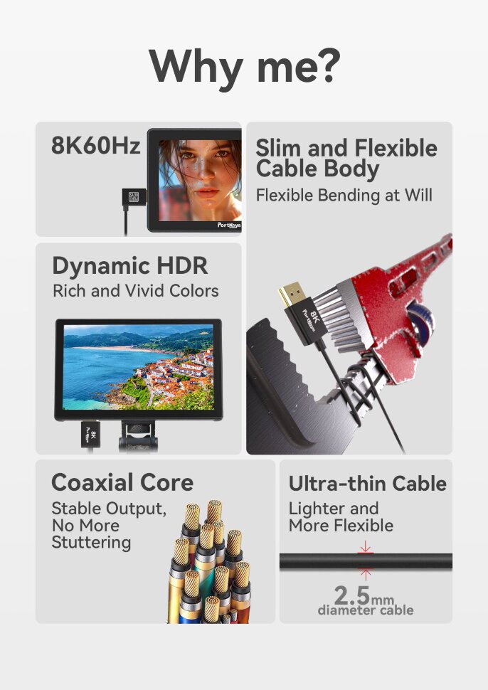 Кабель Portkeys Ultra-thin 10-Core HDMl 8K60 0.5м Кабель Portkeys Ultra-thin 10-Core HDMl 8K60 0.5м