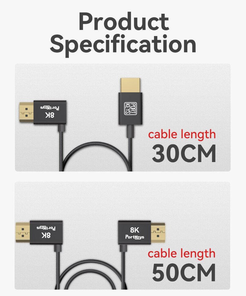 Кабель Portkeys Ultra-thin 10-Core HDMl 8K60 0.5м Кабель Portkeys Ultra-thin 10-Core HDMl 8K60 0.5м