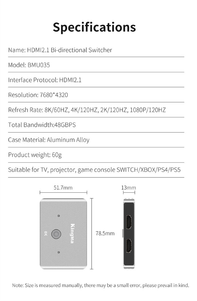 Разветвитель KingMa BMU035 HDMI 2.1 Ultra HD 8K Разветвитель KingMa BMU035 HDMI 2.1 Ultra HD 8K