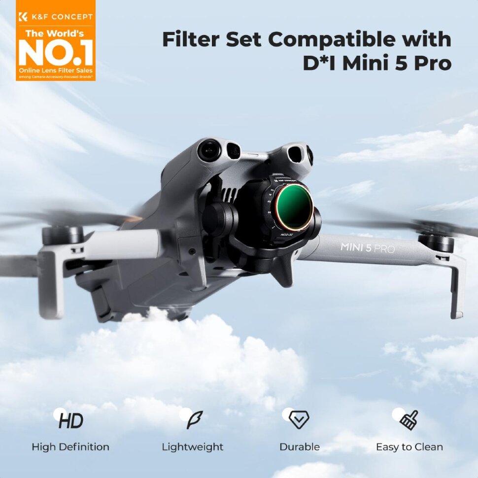 Комплект светофильтров K&F Concept ND2-32 & ND32-512 для DJI Mini 5 Pro (2шт) Комплект светофильтров K&F Concept ND2-32 & ND32-512 для DJI Mini 5 Pro (2шт)