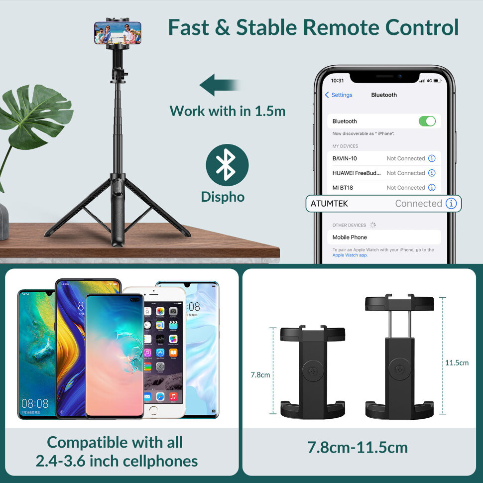 Монопод Apexel D10 Selfie Stick для смартфона Монопод Apexel D10 Selfie Stick для смартфона