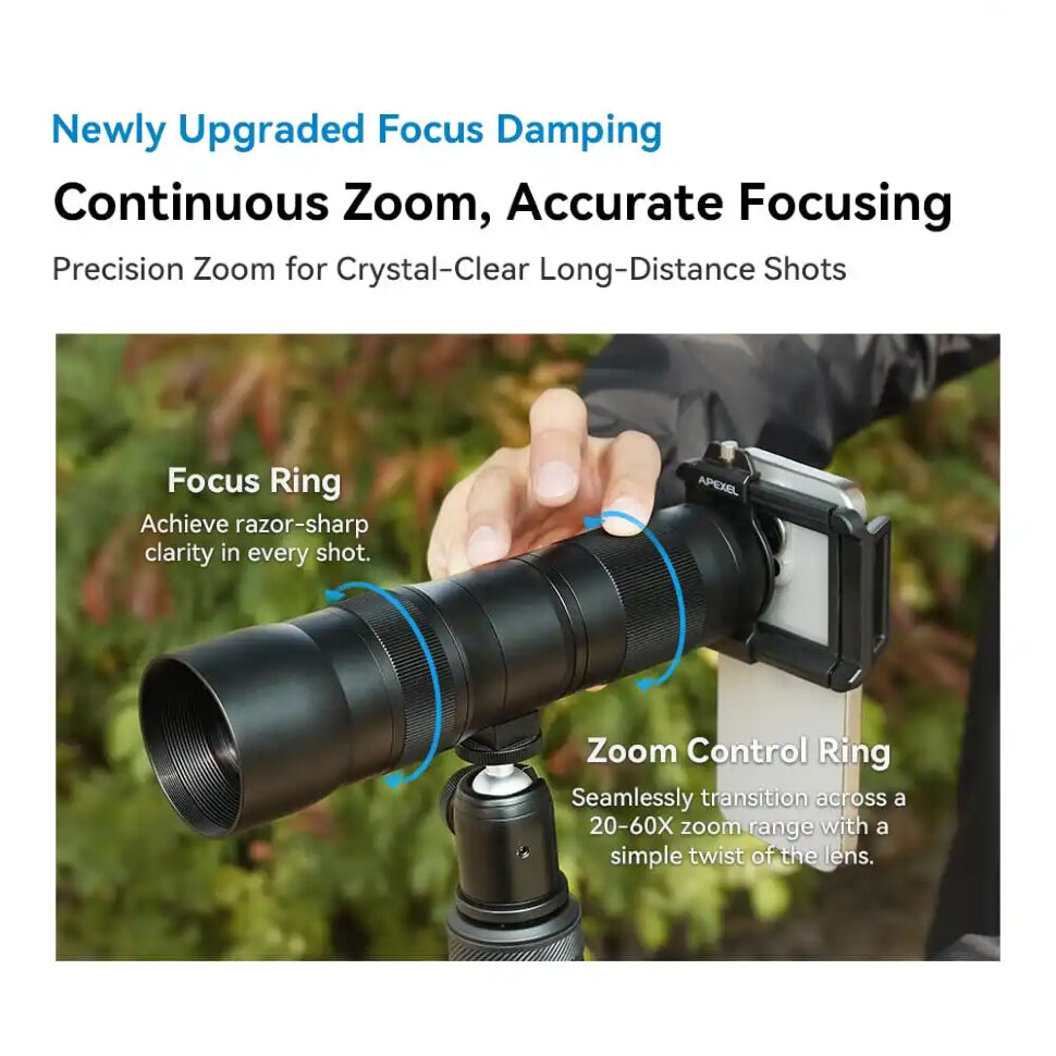 Объектив Apexel TeleCular 3 20–60X Telephoto для смартфона Объектив Apexel TeleCular 3 20–60X Telephoto для смартфона