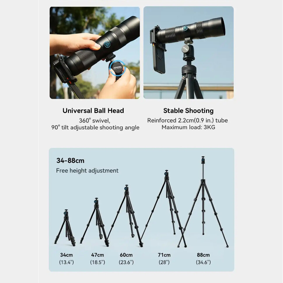 Объектив Apexel TeleCular 3 20–60X Telephoto для смартфона Объектив Apexel TeleCular 3 20–60X Telephoto для смартфона