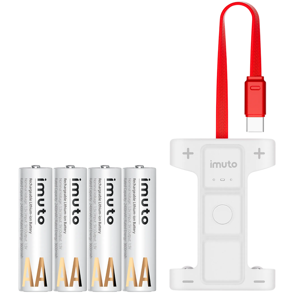 4 аккумуляторные батарейки Imuto AA 3600 mWh + зарядный кейс 2AA Dual Station Pro