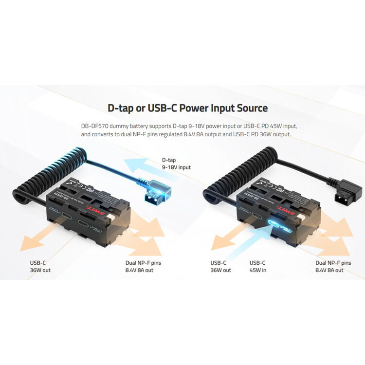 Адаптер питания SWIT DB-DF570 Dual Side NP-F/Type-C - D-Tap Адаптер питания SWIT DB-DF570 Dual Side NP-F/Type-C - D-Tap