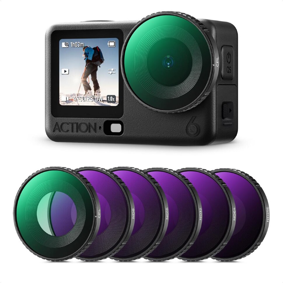 Комплект светофильтров K&F Concept Screw-in Fit CPL + ND для DJI Osmo Action 6 (6шт) Комплект светофильтров K&F Concept Screw-in Fit CPL + ND для DJI Osmo Action 6 (6шт)
