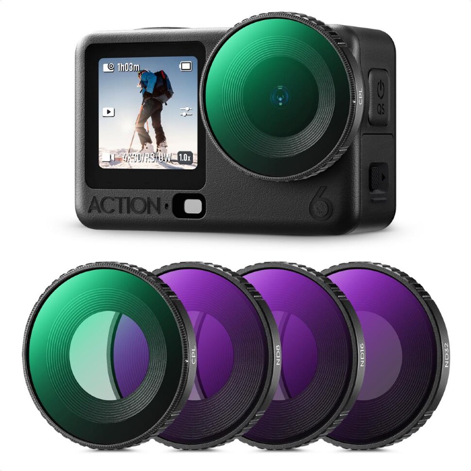 Комплект светофильтров K&F Concept Screw-in Fit CPL + ND для DJI Osmo Action 6 (4шт) Комплект светофильтров K&F Concept Screw-in Fit CPL + ND для DJI Osmo Action 6 (4шт)