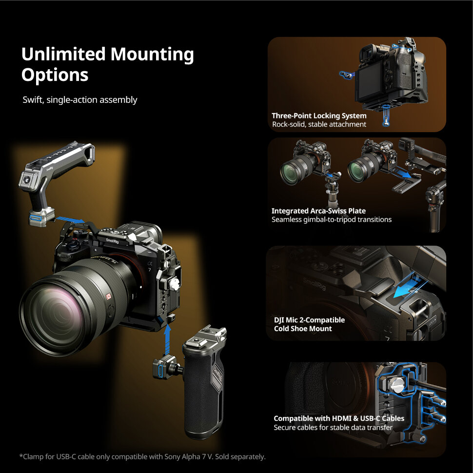Клетка SmallRig 6027 HawkLock Basic Kit для Sony a7 V/a7R V/a7 IV Клетка SmallRig 6027 HawkLock Basic Kit для Sony a7 V/a7R V/a7 IV