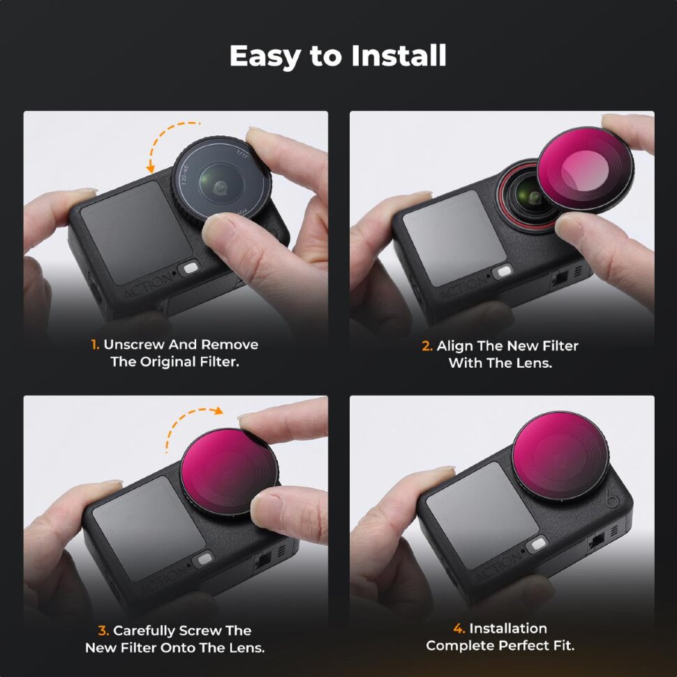 Комплект светофильтров K&F Concept Screw-in Fit ND/PL для DJI Osmo Action 6 (4шт) Комплект светофильтров K&F Concept Screw-in Fit ND/PL для DJI Osmo Action 6 (4шт)