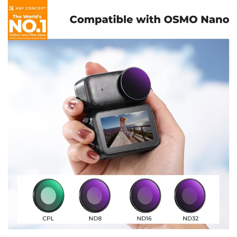 Комплект светофильтров K&F ConceptCPL + ND для DJI Osmo Nano (4шт) Комплект светофильтров K&F ConceptCPL + ND для DJI Osmo Nano (4шт)