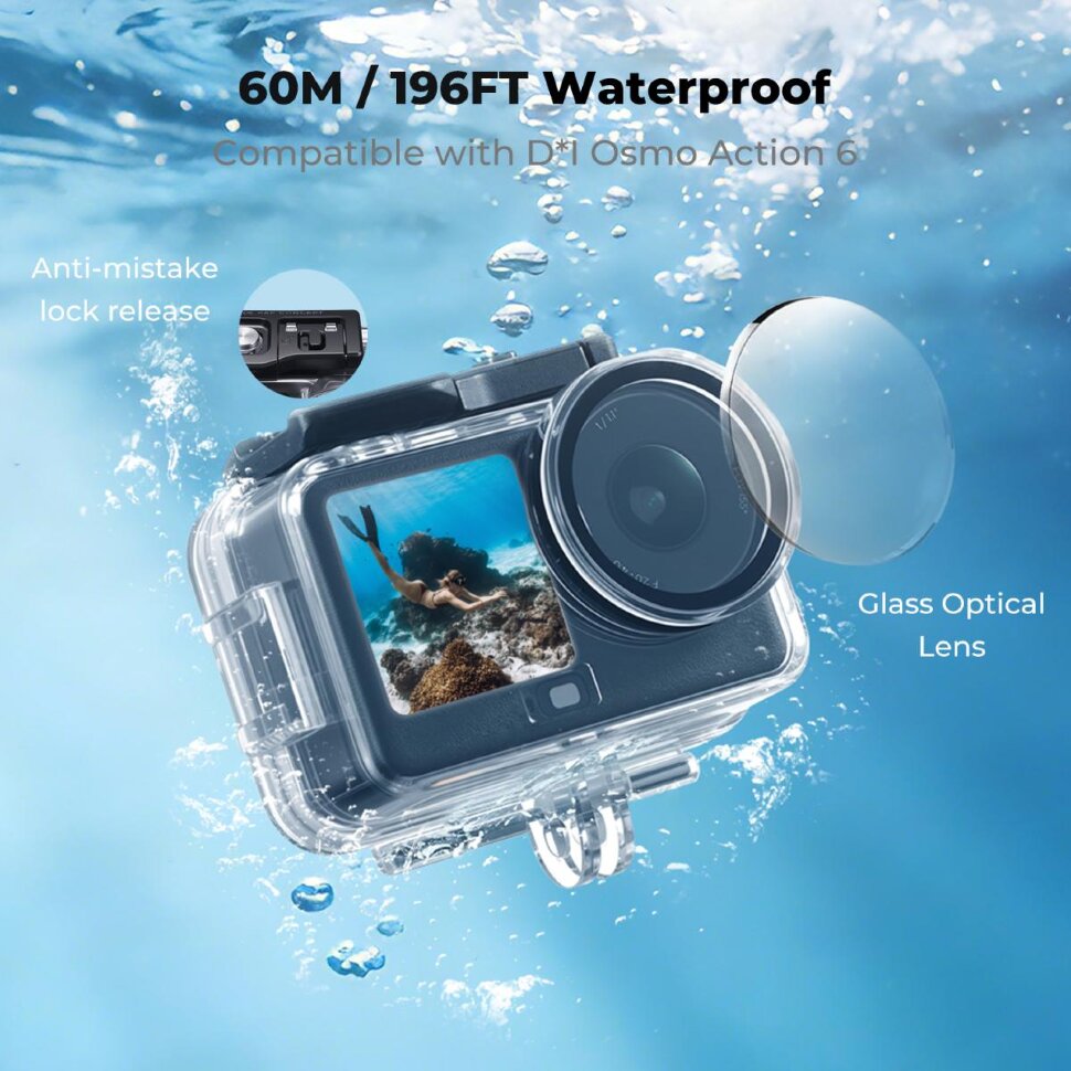 Аквабокс K&F Concept Waterproof Case для DJI Osmo Action 6 Аквабокс K&F Concept Waterproof Case для DJI Osmo Action 6