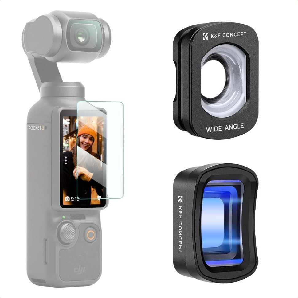 Комплект объективов K&F Concept Wide-Angle + 1.2X Anamorphic для DJI Osmo Pocket 3 / 4 Комплект объективов K&F Concept Wide-Angle + 1.2X Anamorphic для DJI Osmo Pocket 3 / 4