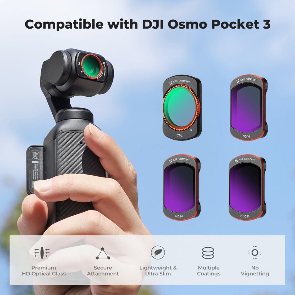 Комплект светофильтров K&F Concept K CPL+ND для DJI Osmo Pocket 3/4 (4шт) Комплект светофильтров K&F Concept K CPL+ND для DJI Osmo Pocket 3/4 (4шт)