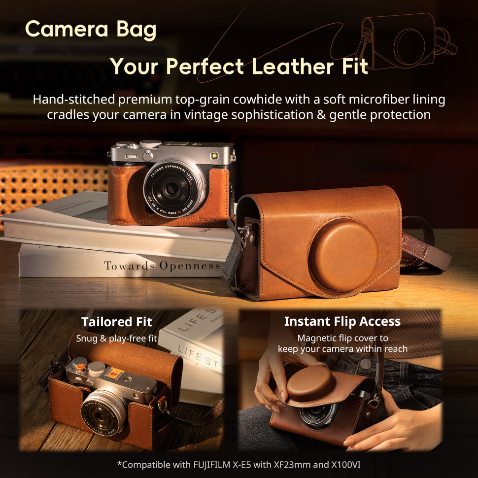 Чехол SmallRig Leather Storage Bag для Fujifilm X-E5/X100VI Коричневый Чехол SmallRig Leather Storage Bag для Fujifilm X-E5/X100VI Коричневый