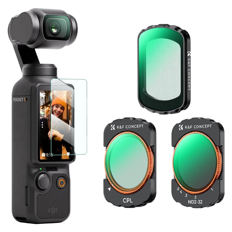 Комплект светофильтров K&F Concept CPL + Black Mist 1/4 + ND2-32 для DJI Osmo Pocket 3/4 (3шт) Комплект светофильтров K&F Concept CPL + Black Mist 1/4 + ND2-32 для DJI Osmo Pocket 3/4 (3шт)