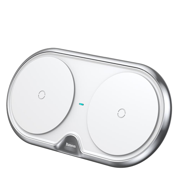 Беспроводная зарядка двойная Baseus Dual Wireless Charger с сетевым адаптером  Белая Беспроводная зарядка двойная Baseus Dual Wireless Charger с сетевым адаптером  Белая