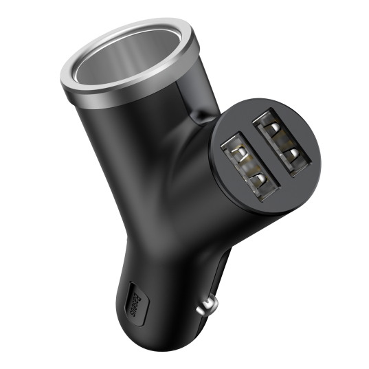 Автомобильное зарядное устройство двойное Baseus Y-Type Dual USB Чёрная Автомобильное зарядное устройство двойное Baseus Y-Type Dual USB Чёрная