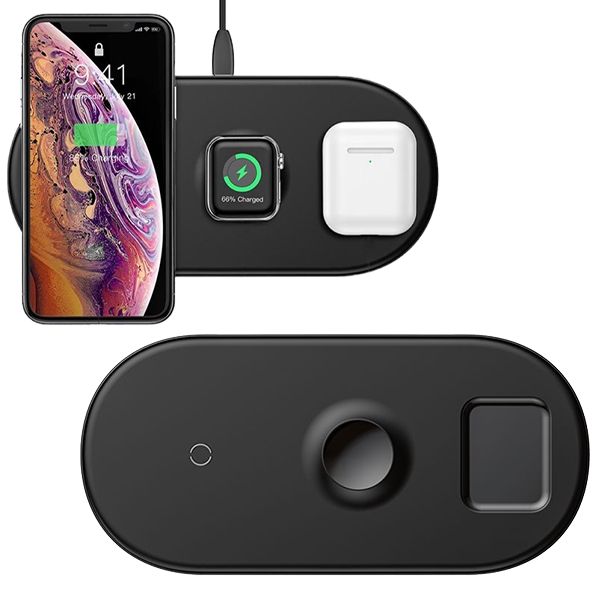 Беспроводная зарядка Baseus Smart 3in1 Phone+Watch+Pods (18W MAX) Чёрная Беспроводная зарядка Baseus Smart 3in1 Phone+Watch+Pods (18W MAX) Чёрная