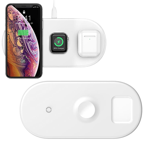 Беспроводная зарядка Baseus Smart 3in1 Phone+Watch+Pods (18W MAX) Белая Беспроводная зарядка Baseus Smart 3in1 Phone+Watch+Pods (18W MAX) Белая