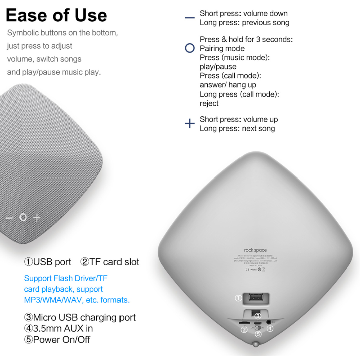 Портативная акустика Rock Muse Bluetooth Speaker Серая Портативная акустика Rock Muse Bluetooth Speaker Серая